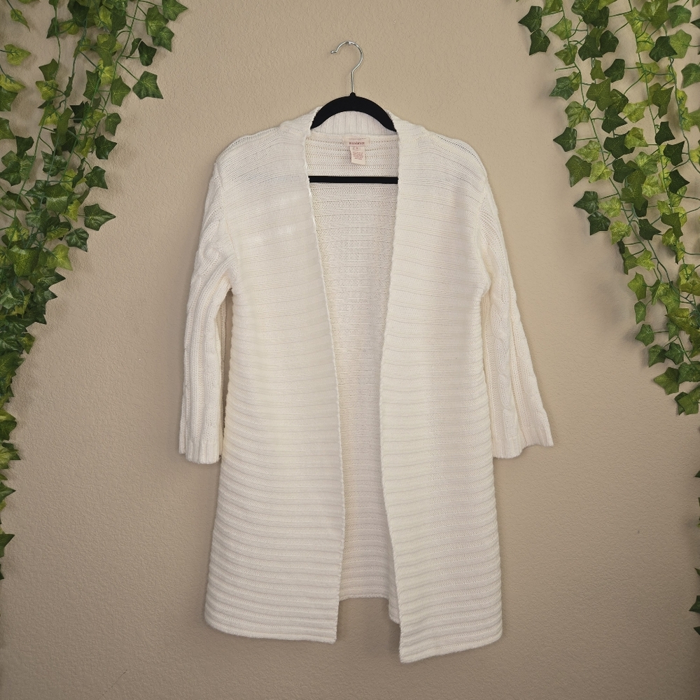 Sundance Ivory Cable Knit 3/4 Length Sleeve Casual Mid Length Cardigan Sweater S